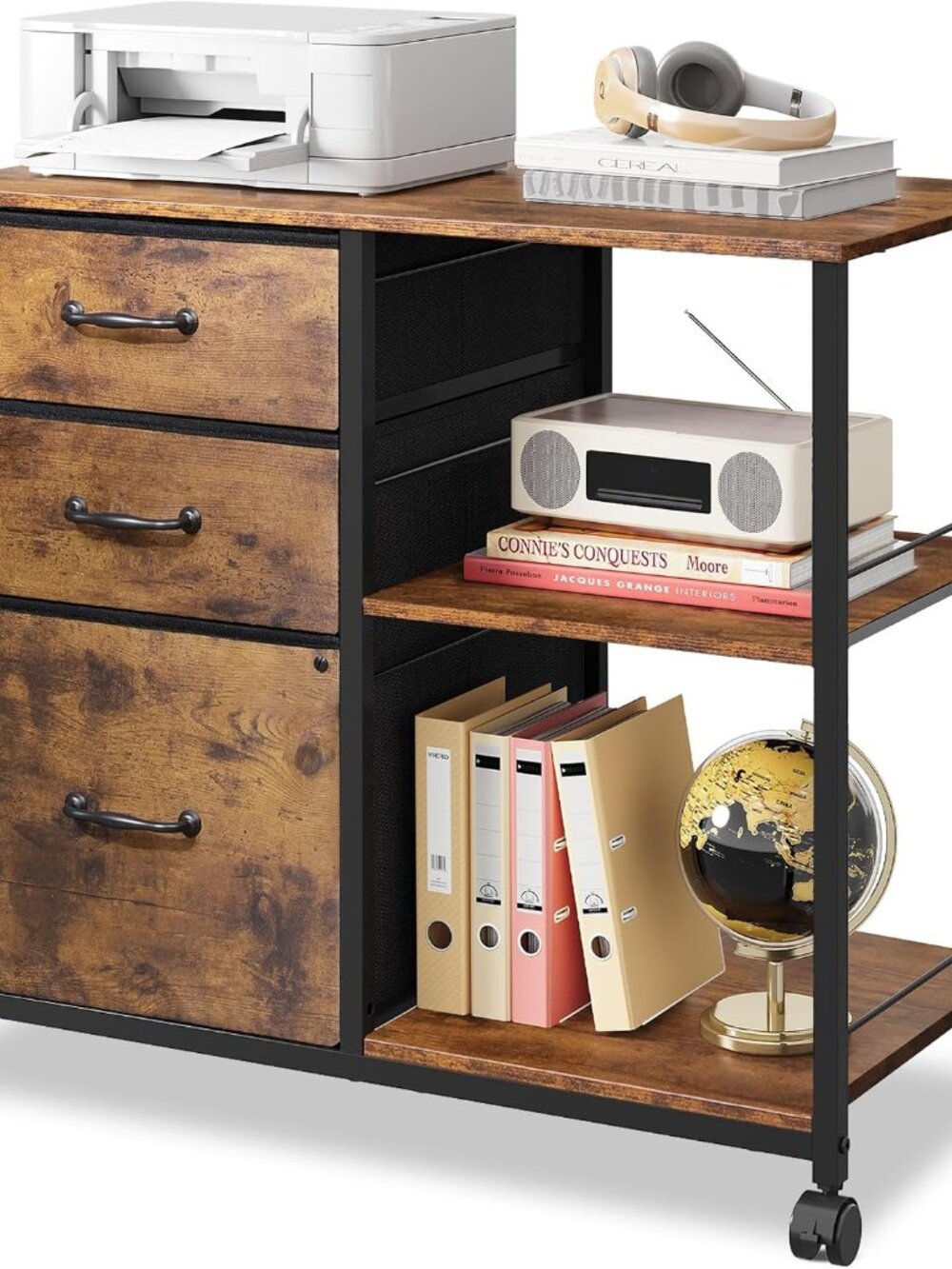 3 Drawer Mobile File Cabinet, Fabric Lateral Filing Cabinet